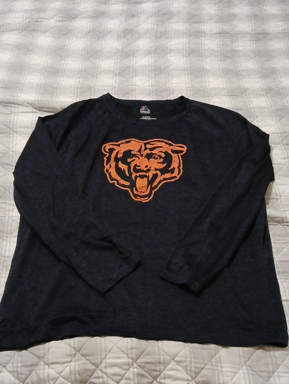 Majestic Bear Logo Long Sleeve T Shirt - Navy with Orange Logo